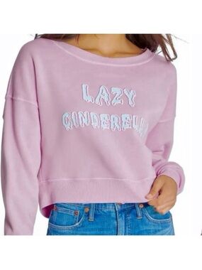 Wildfox- Lazy Cinderella Graphic Sweatshirt Blue Lettering- pink Sweatshirt